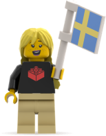 Minifig med Swebrick-tröja svensk flagga i handen